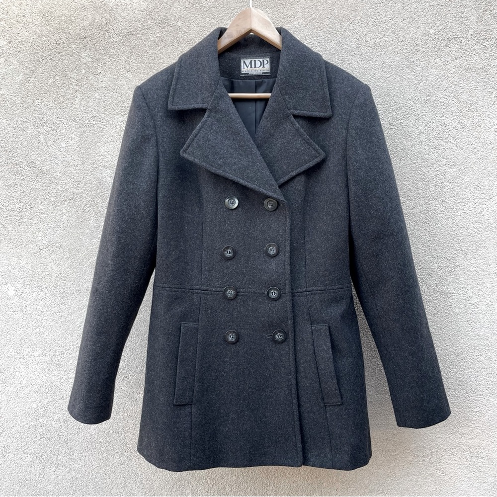 VTG 🇺🇸 MDP Mario De Pinto CLASSIC Wool blend Pea Coat in Charcoal Gray Sz L